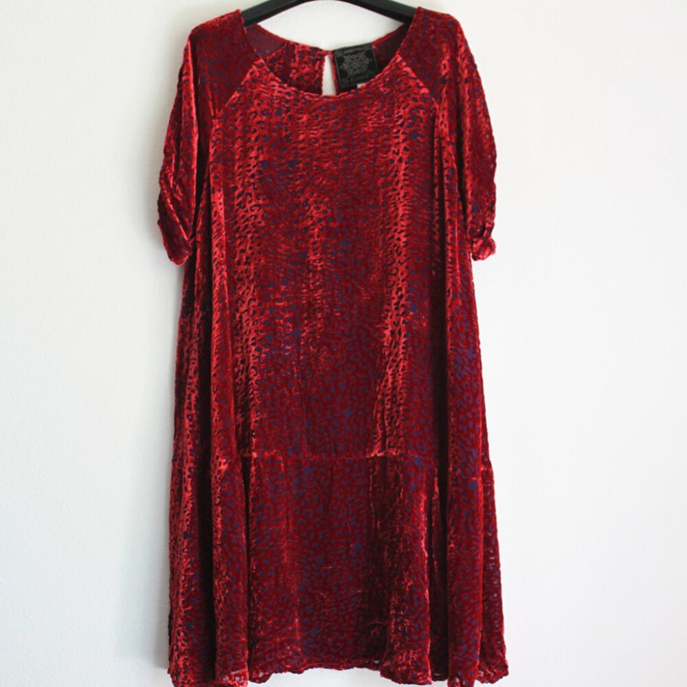 NEW Johnny Was Doris Velvet Silk Rayon Dress, Red